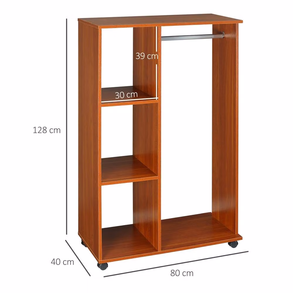 KORVIXA Walnut Open Wardrobe on Wheels, Brown, Width: 100 cm – 2