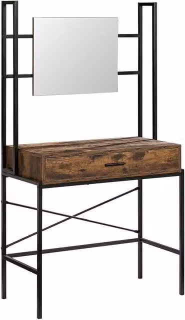 PAWNORA Industrial Wooden Dressing Table with Mirror in Brown