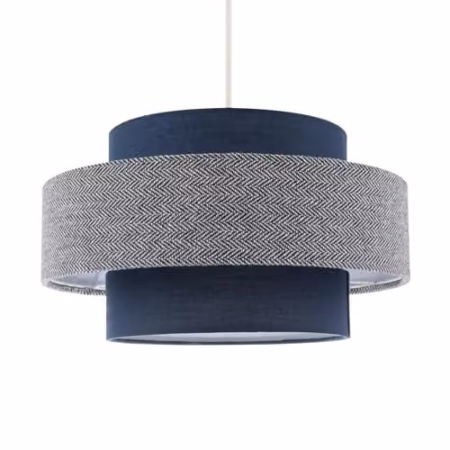 Happy Homewares Modern Blue and Grey Fabric Triple Tier Pendant Lamp Shade W/D/H: 20 x 30 x 30 cm