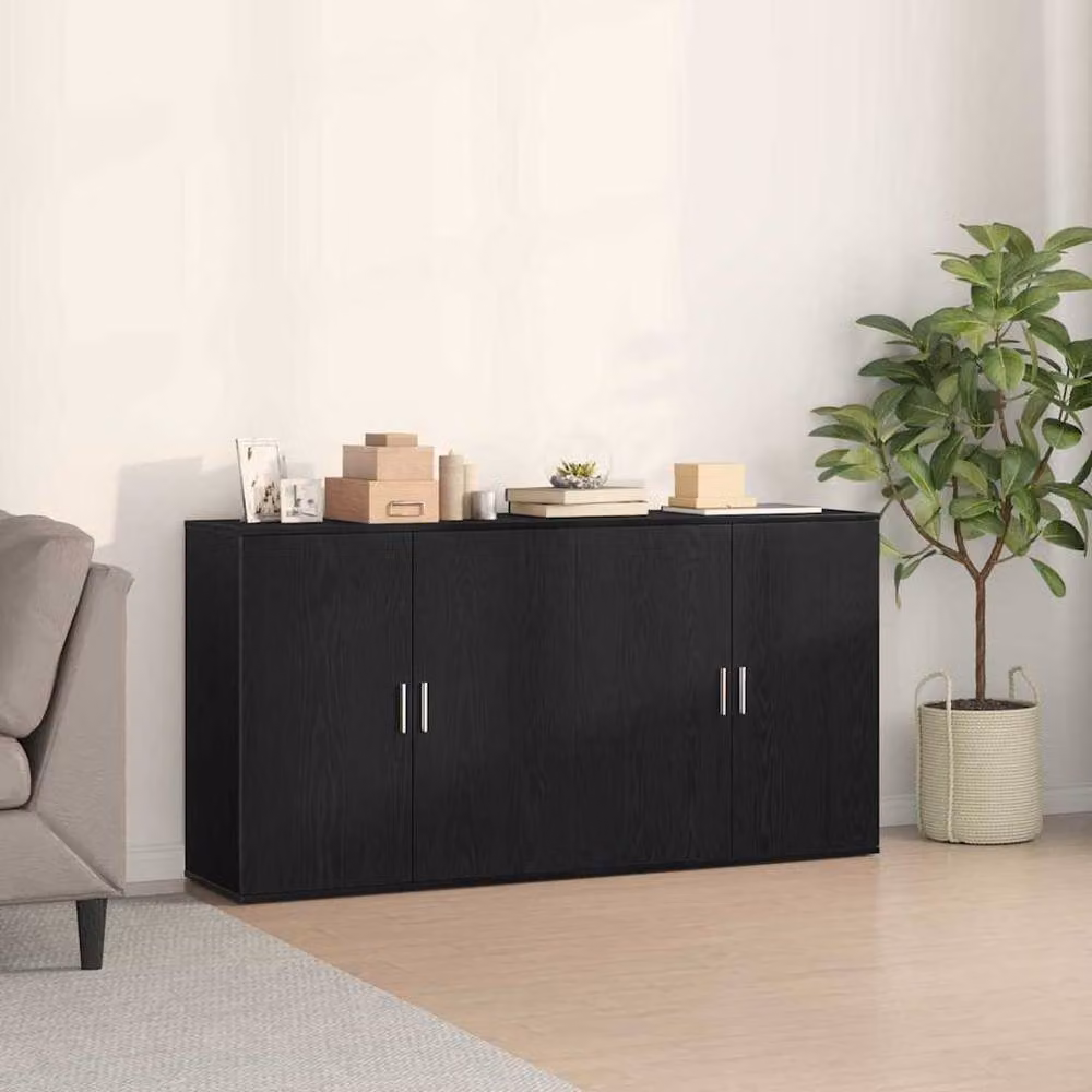 Berkfield Home Set of 2 Modern Black Oak Sideboards in Engineered Wood, W/D/H: 79 x 38 x 80 cm – 2