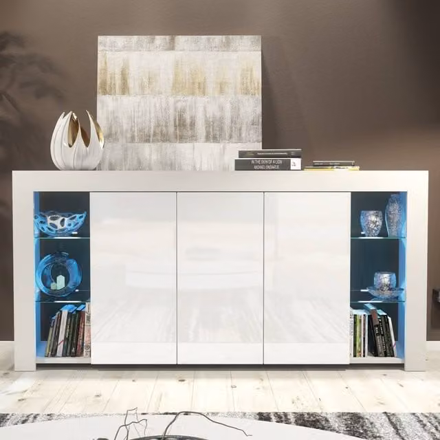 Creative Furniture Eden Sideboard in White with Glossy Doors, W: 164 cm, D: 35 cm, H: 83 cm