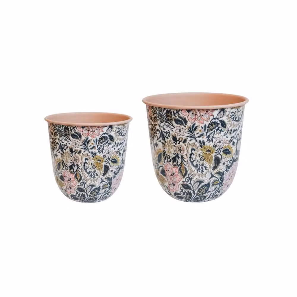 Ivyline Maisie Vintage Floral Metal Planter Set of 2 in Pink and Multicolour – 2