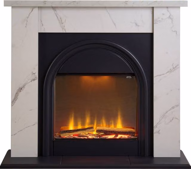 Adam Fires & Fireplaces Burlington 43 Inch Electric Suite in White Carrara Marble Effect