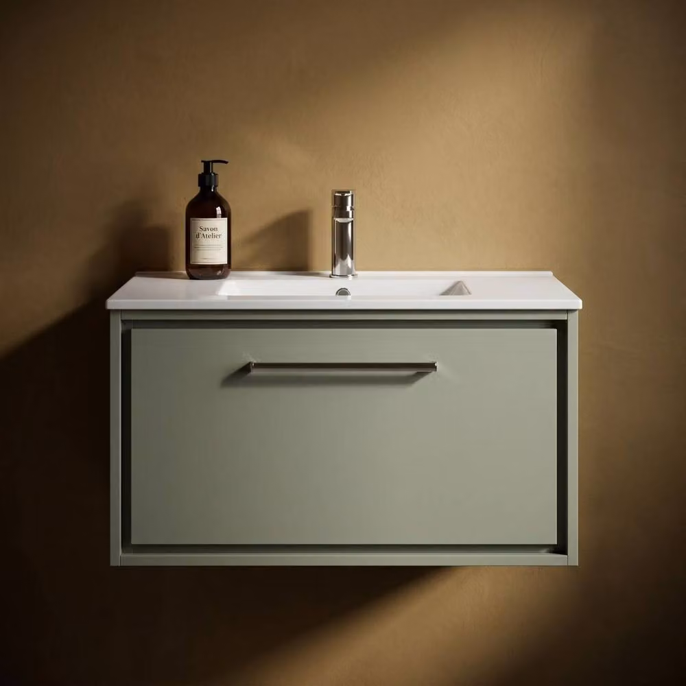 Balterley Modern Wall Hung Single Soft-Close Drawer Bathroom Vanity Unit, Green, W: 80 cm – 2