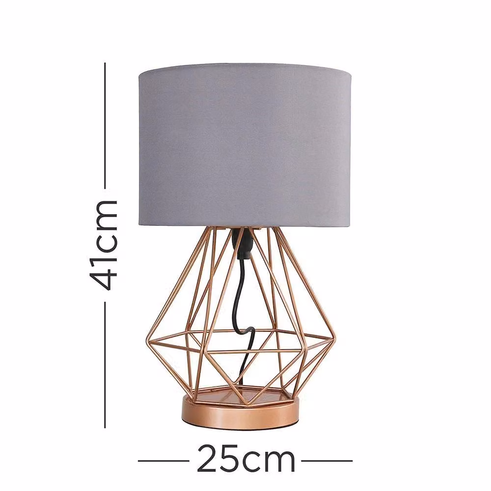 MiniSun Set of 2 Modern Copper Metal Basket Touch Table Lamps with Grey Fabric Shades – 3