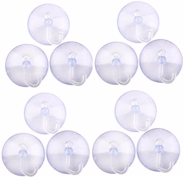 KDMD 12-Piece Clear Reusable Plastic Vacuum Suction Window Hooks – 1