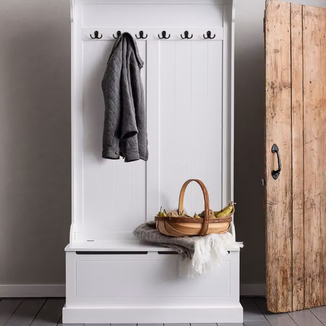 Noa and Nani Modern White Hall Tree with Bench and Shoe Rack