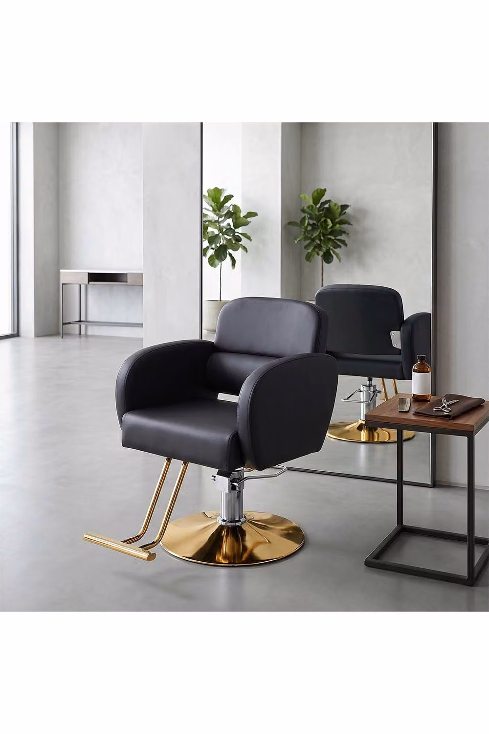 Living and Home Height-Adjustable Swivel Salon Barber Chair in Black with Armrests – 3