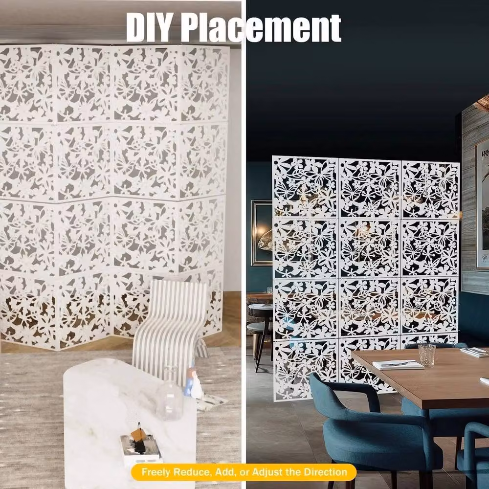 NESTLUNE 12-Piece Hanging Room Divider Set, White Floral Plastic Screen Panels, W/H: 40 x 40 cm – 3