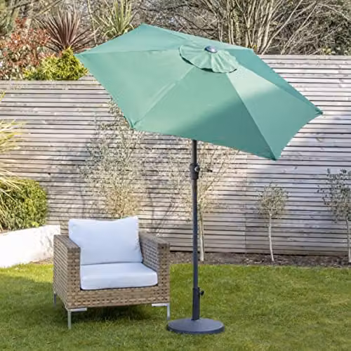 GardenKraft Outdoor Garden Parasol in Dark Green with Tilt and Crank Mechanism, 6 Steel Ribs and UPF 30 Protection – 2
