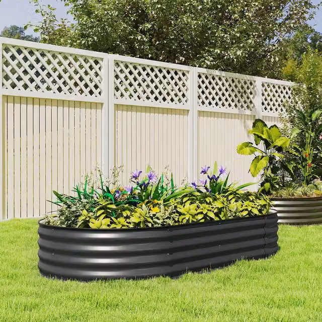 Outsunny Galvanised Steel Raised Garden Bed Planter Box in Grey and Black