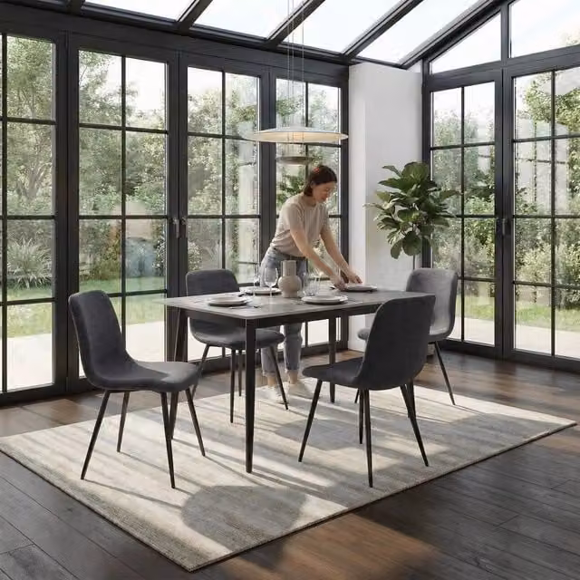 FWStyle 5 Piece Grey Sintered Stone Dining Set with Rectangular Table and 4 Chairs