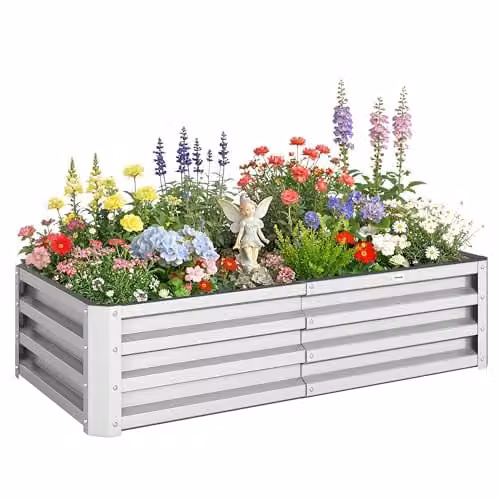 Outsunny 216L Raised Garden Bed in Silver Galvanised Steel, W/D/H: 120 x 60 x 30.5 cm – 1