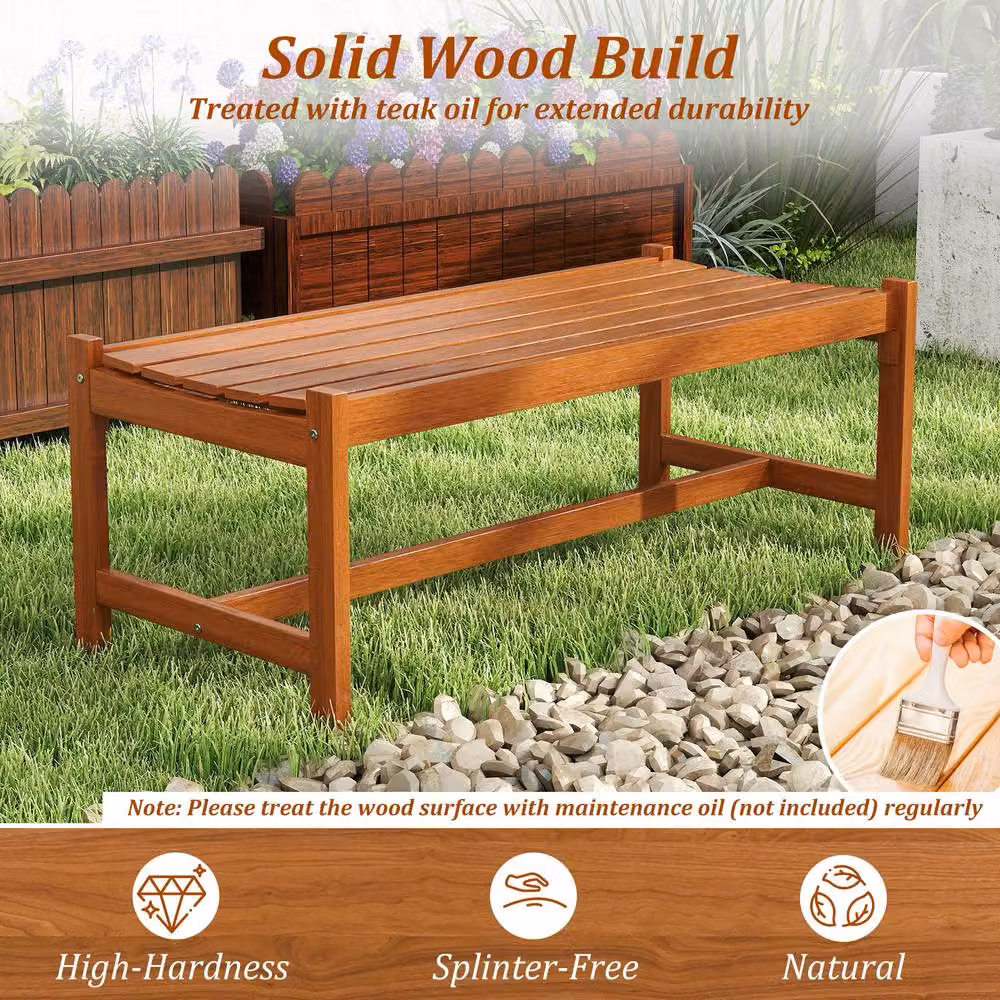 Costway Natural Wooden Slat Patio Bench for 2 People, Width: 112 cm – 4