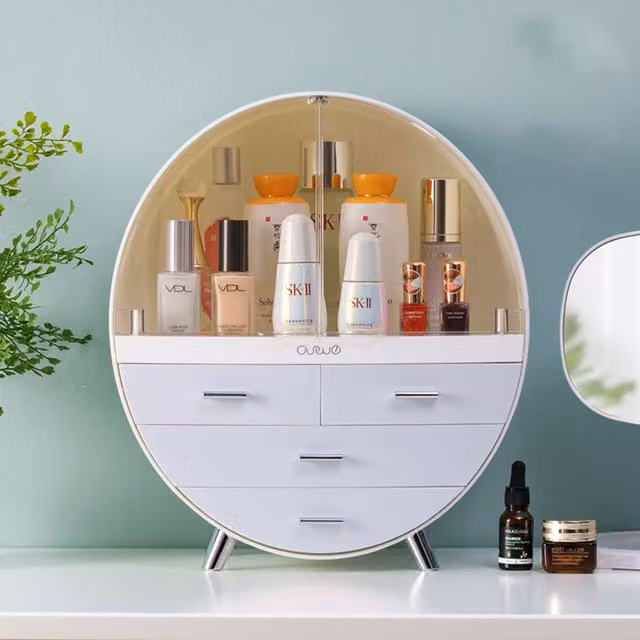 Livingandhome Acrylic Makeup Organiser with Lid, Grey and Transparent, Width: 40 cm