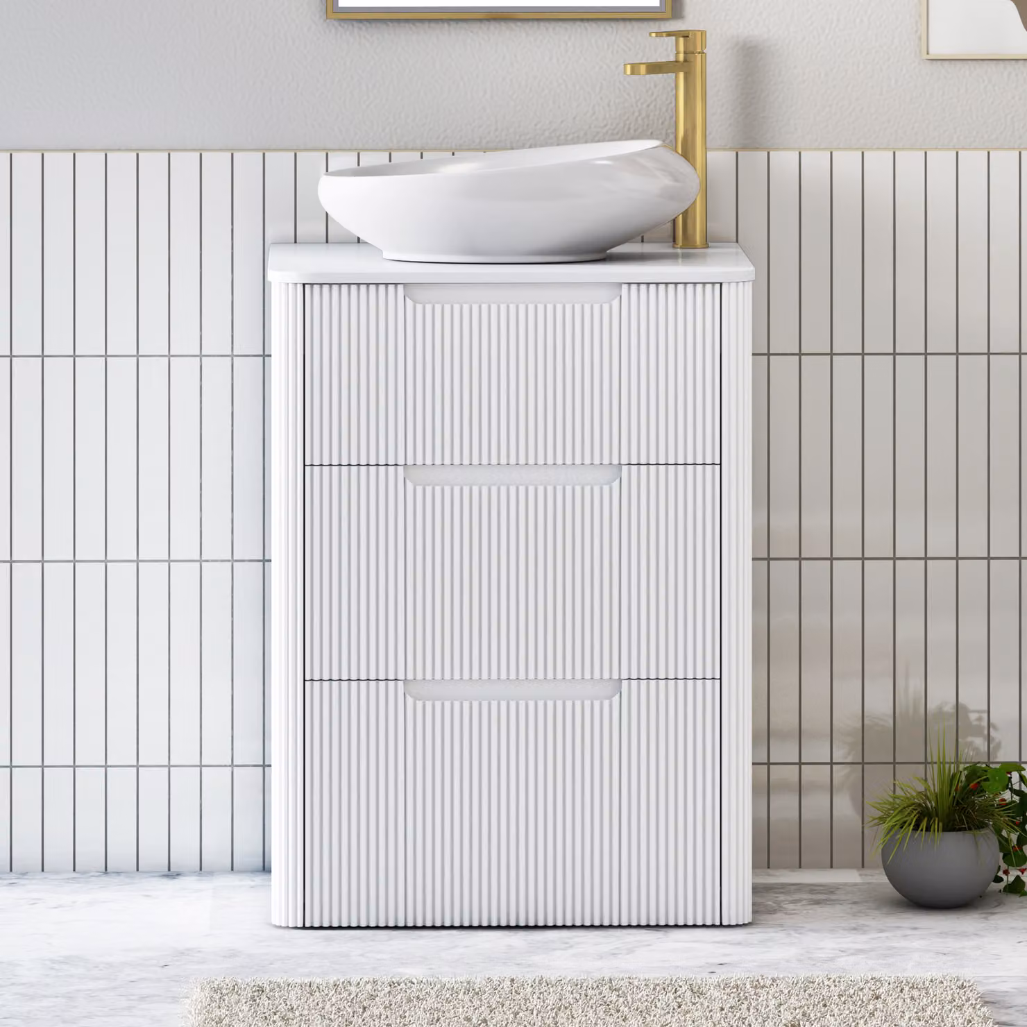 Royal Bathrooms Avenza 600mm Matt White Floor Standing 3 Drawer Vanity Unit with Nova Basin