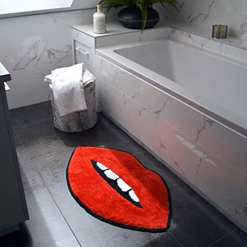 Mooky Mats Lips Shaped Non-Slip Bath Mat in Red and Black, W: 50 cm, D: 90 cm – 4
