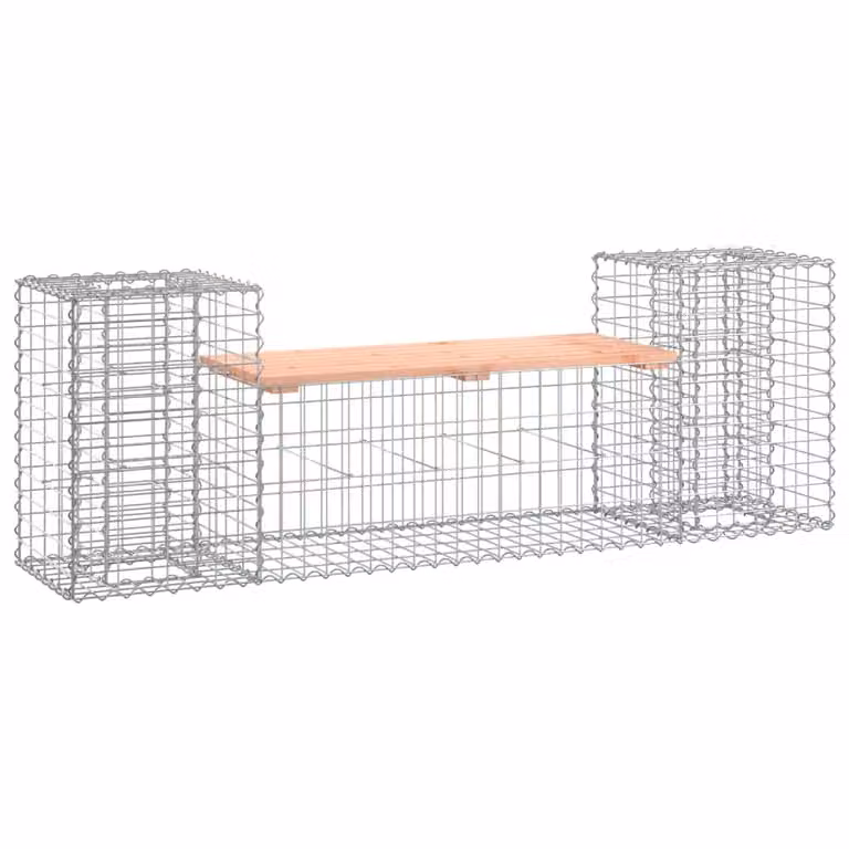 Berkfield Home Gabion Design Garden Bench in Brown Solid Douglas Wood, W: 183 cm, D: 41 cm, H: 60.5 cm