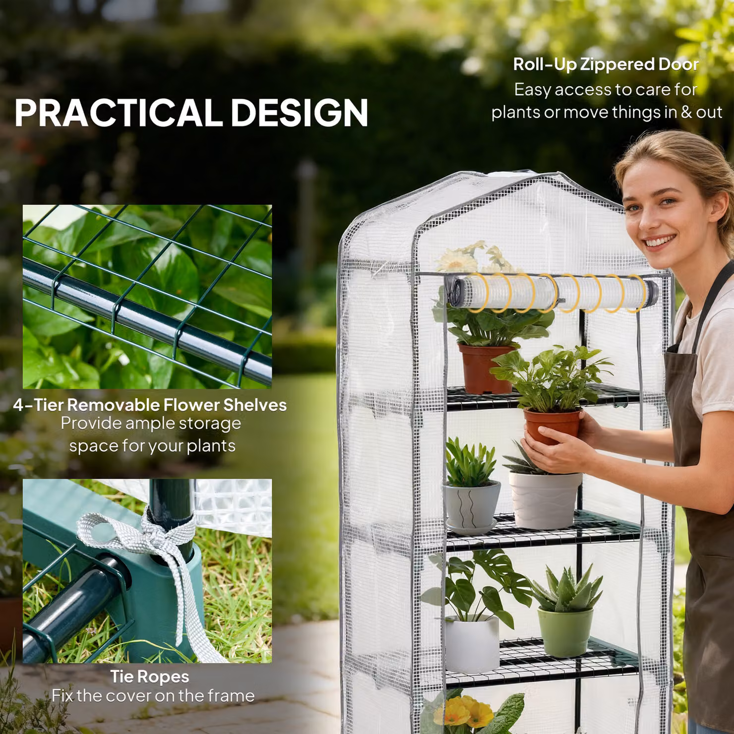 Outsunny Portable Mini Greenhouse with 4 Tiers and Metal Frame, White, H 160 x W 50 x D 70 cm – 4