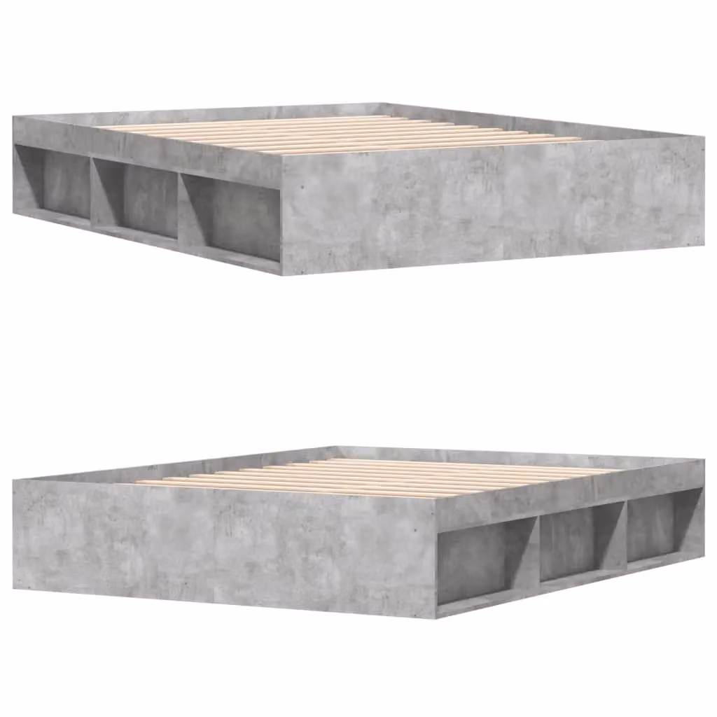 Berkfield Home Modern Bed Frame in Concrete Grey with Side Compartments and Bedside Shelf, W: 140 cm, L: 200 cm – 3