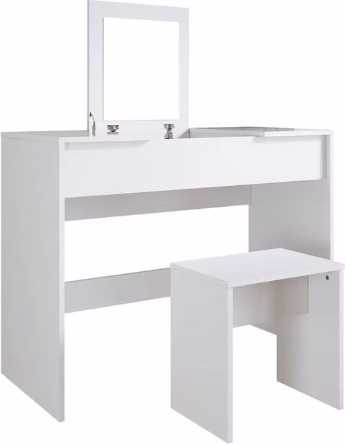ERGOVEXA White Dressing Table Vanity Set with Foldable Mirror and Stool – 1