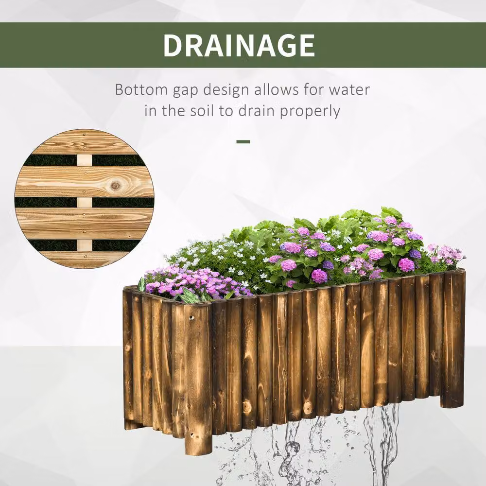 OUTSUNNY Wooden Raised Flower Bed Rectangular Planter in Natural Brown, W: 121.92 cm, D: 38.5 cm – 4