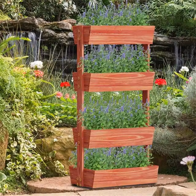KORVIXA Wooden Vertical Raised Garden Bed Elevated Planter in Brown, H 140 x W 65 x D 42 cm – 1
