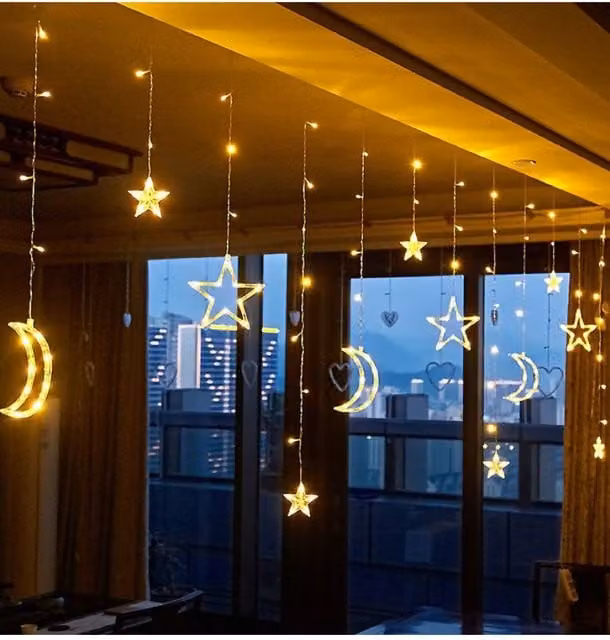 Groundlevel Star and Moon LED Curtain Lights in Warm White for Indoor and Outdoor Use – 1
