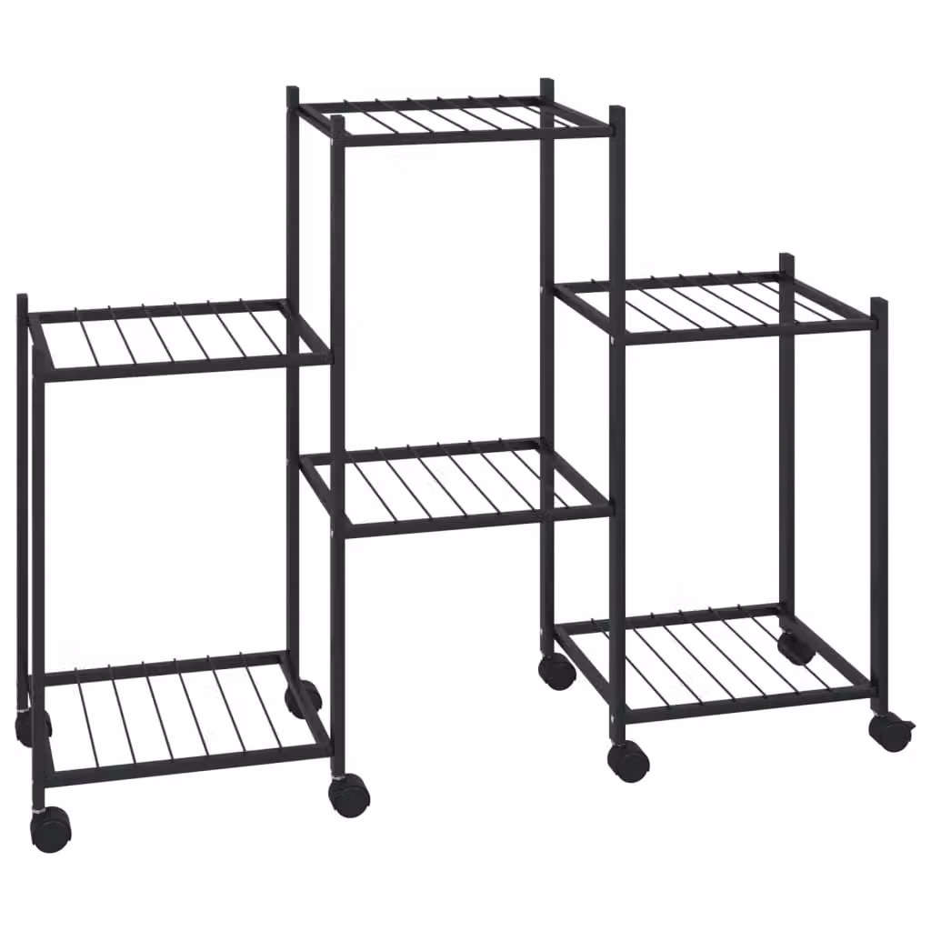 Berkfield Home Black Metal Flower Stand with Wheels, H 83 x W 25 x D 63.5 cm – 2