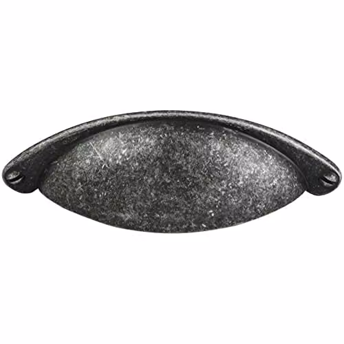 Loops Traditional Cup Pull Handle in Matt Pewter, W: 10.4 cm, H: 2.6 cm, Fixing Centres: 6.4 cm – 1