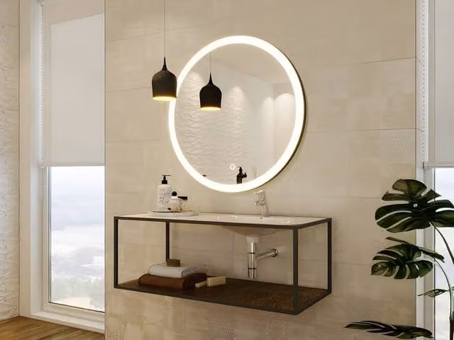 NUMEA Round Illuminated Black Bathroom Mirror with LEDs, Diameter: 80 cm – 1