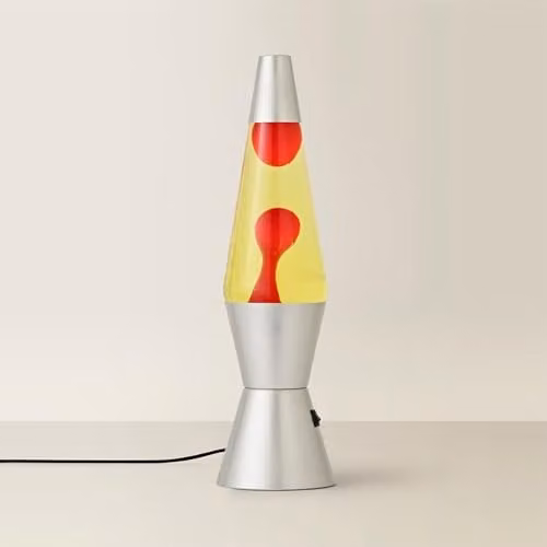 ValueLights Retro LED Lava Lamp with Red Wax and Yellow Liquid, Black Base, H 37.5 cm x W 10.5 cm x D 10.5 cm
