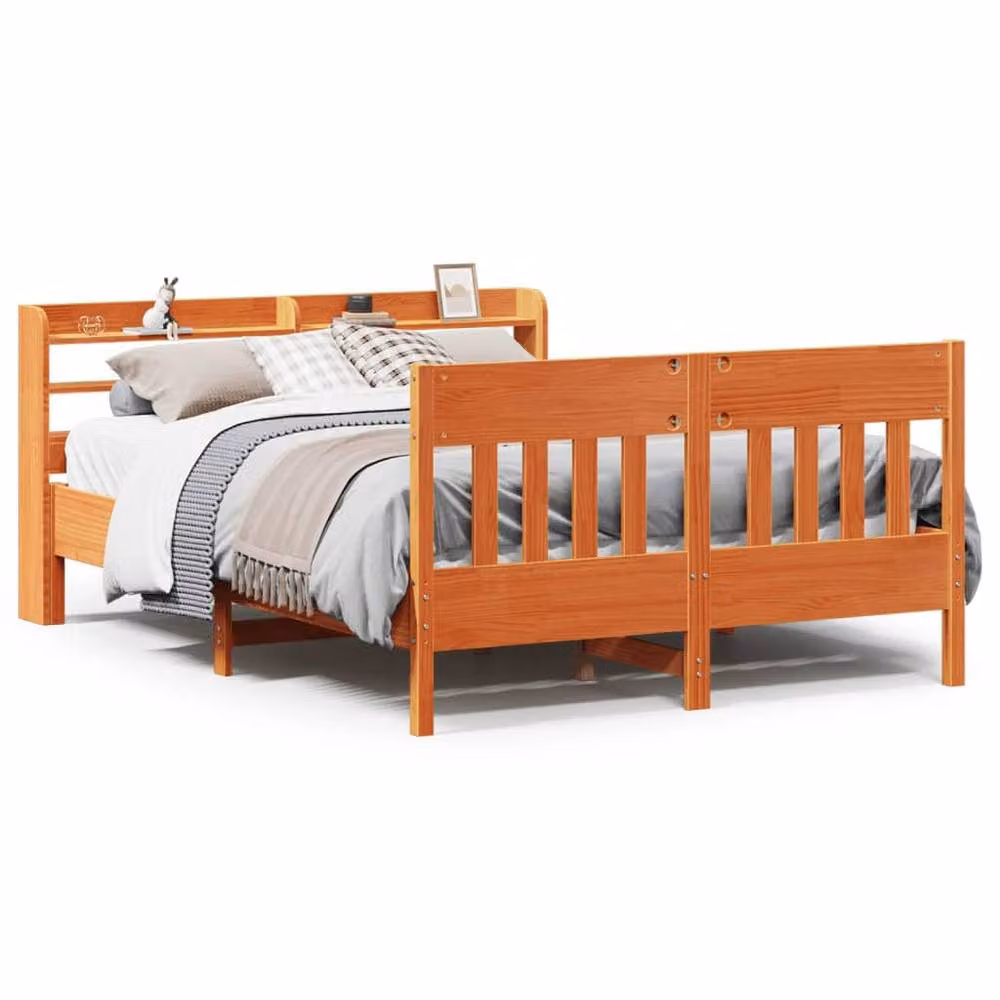 Berkfield Home Solid Pine Decorative Bed Frame in Wax Brown, W/D/H: 160 x 200 cm – 2