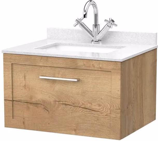 Balterley Stonnall 1 Drawer Vanity Unit with Marble Top and Basin in Autumn Oak Brown, Width: 60 cm