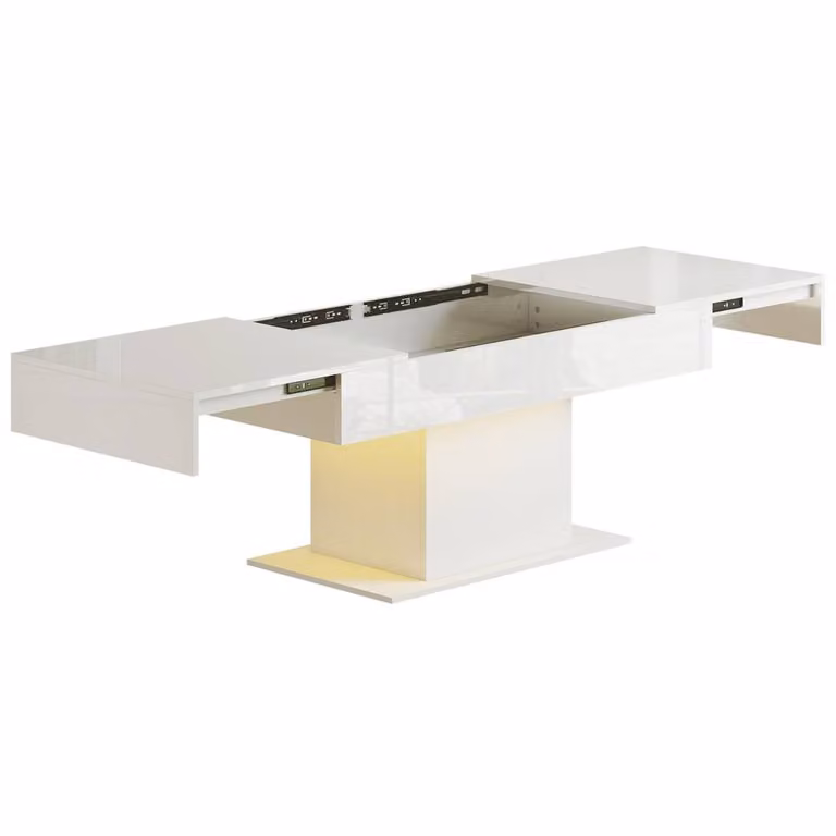 Wyld Haus Mara Extendable High Gloss White Coffee Table with LED Lighting