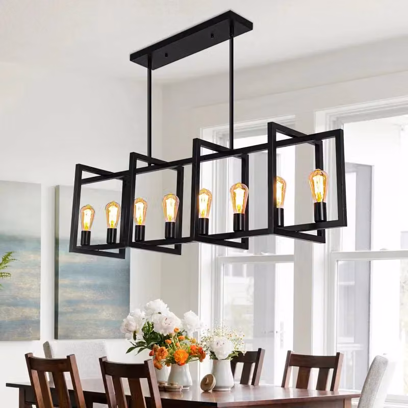 Garwarm Barbara 8 Industrial Metal Pendant Light in Black, Height Adjustable – 2