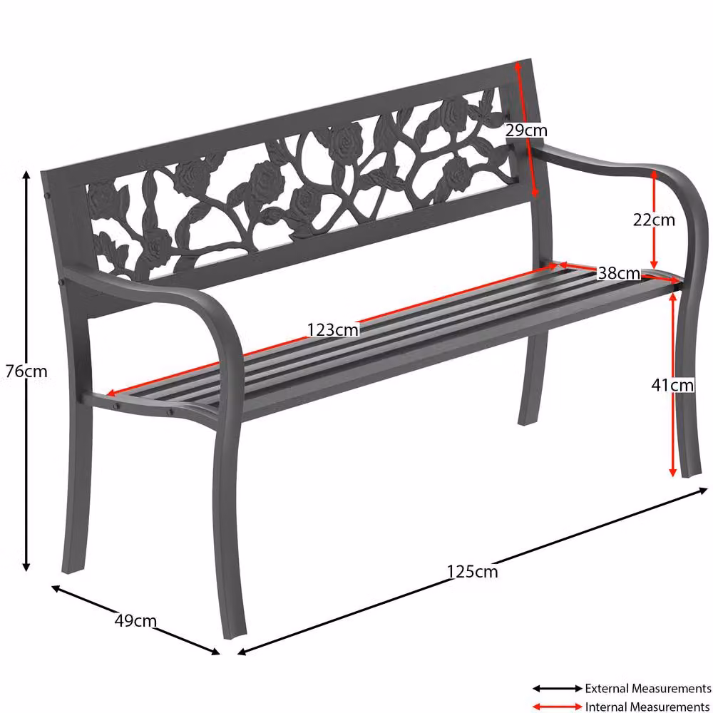 HD Designs 3 Seater Rose Steel Garden Bench in Matt Black – 2