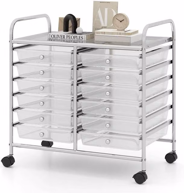 Kelvenix 12 Drawer Multi-Purpose Utility Cart in Transparent