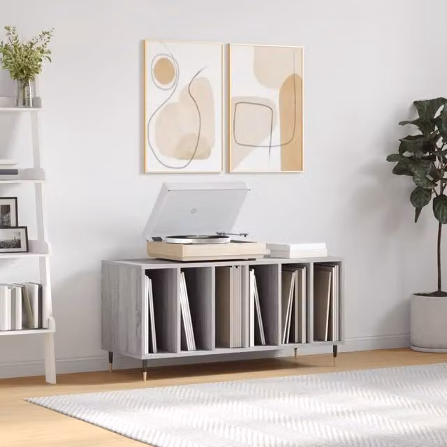 Berkfield Home Record Cabinet in Grey Sonoma, W/D/H: 100 x 38 x 48 cm