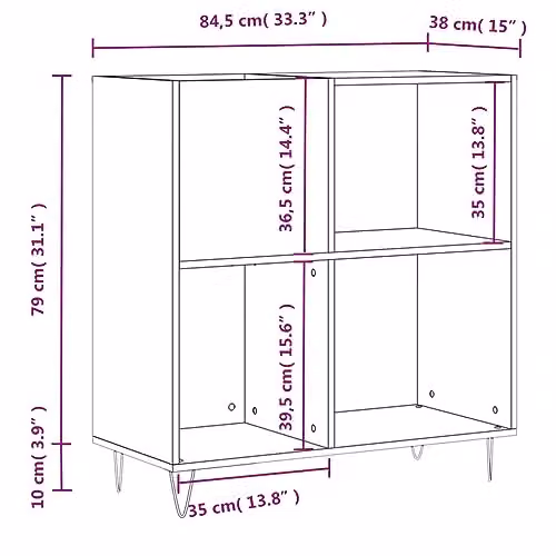 vidaXL Classic Record Cabinet in Black, W/D/H: 84.5 x 38 x 89 cm – 3