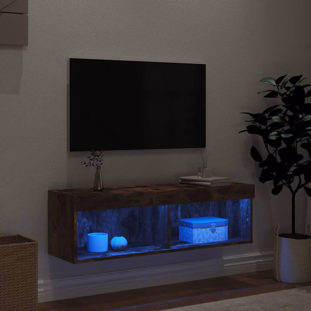 Berkfield Home Modern TV Cabinet with LED Lights in Smoked Oak Brown, W/D/H: 100 x 30 x 30 cm – 3