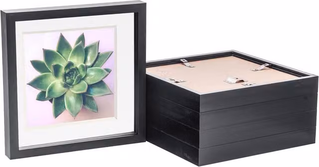 Nicola Spring Single Square 3D Box Photo Frame, Black and Grey, Pack of 5, W/D/H: 25.4 x 25.4 x 5.0 cm