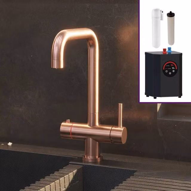 Nes Home 3 in 1 Single Lever Boiler Complete Kitchen Mixer Tap Set in Copper – 1