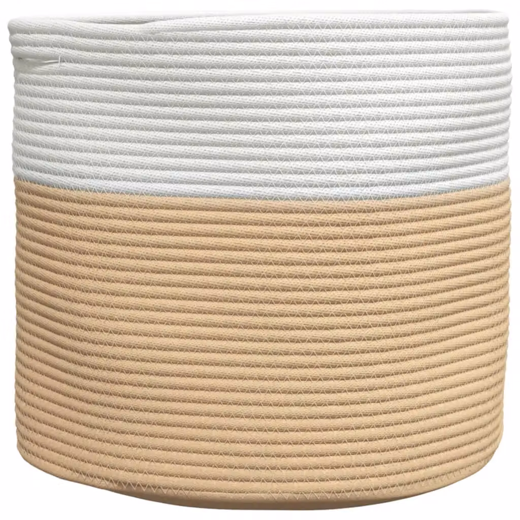 Berkfield Open Weave Cotton Storage Basket in Beige and White, W: 40 cm, D: 35 cm, H: 35 cm – 2