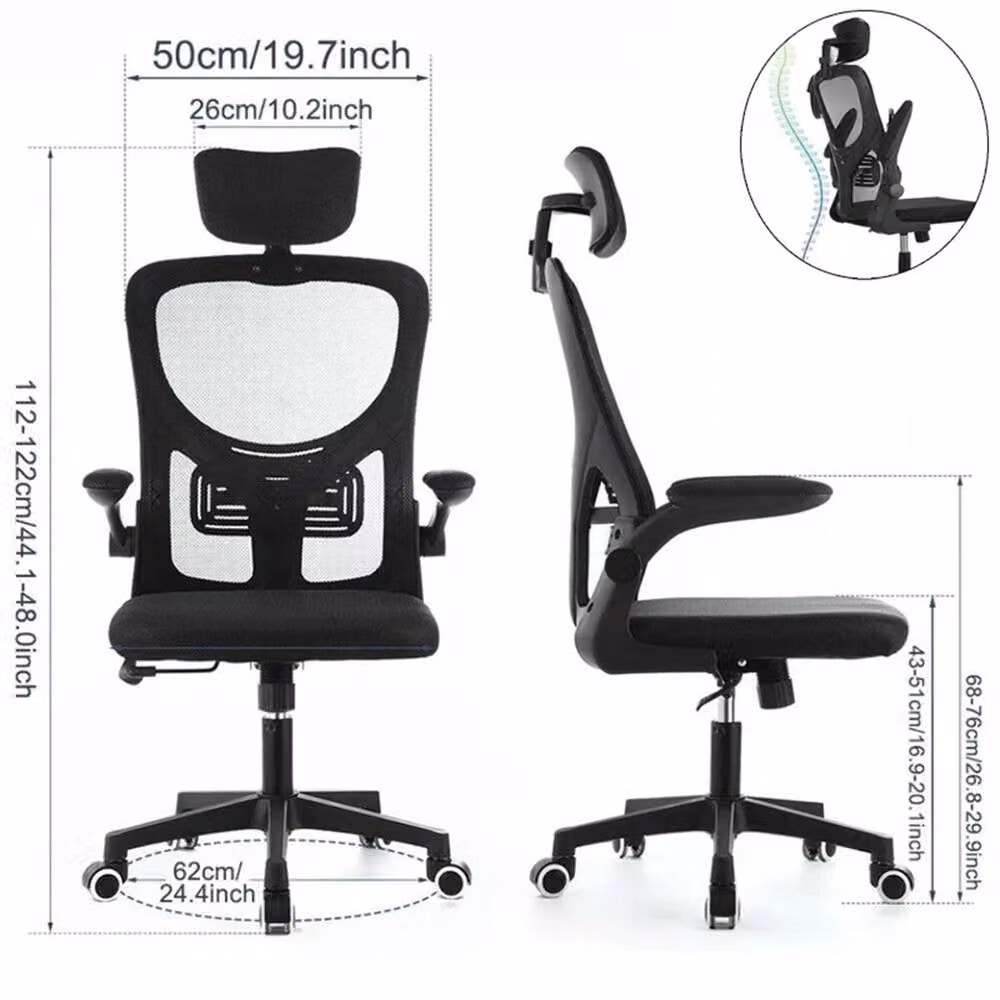 Nordara Ergonomic Mesh Office Chair in Black with Headrest and Armrests – 2
