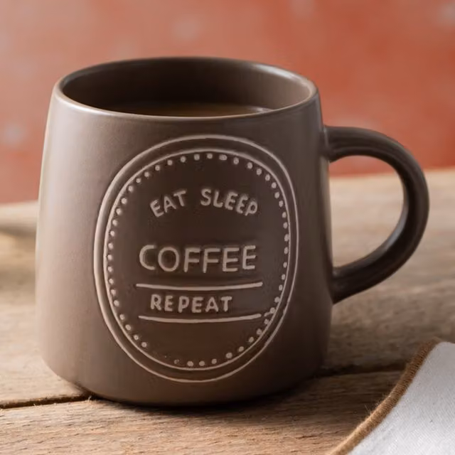 Mikasa Eat Sleep Coffee Repeat Stoneware Mug, Brown, 400ml