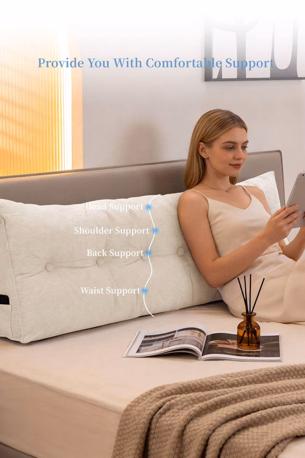 Garden Sanctuary Washable Wedge Headboard Pillow in Beige – 2
