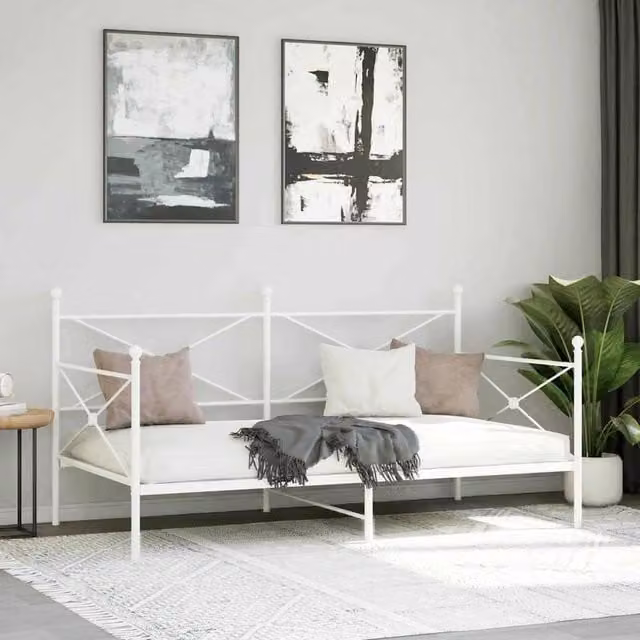 Berkfield Home Durable Metal Day Bed in White, W: 107 cm, L: 203 cm