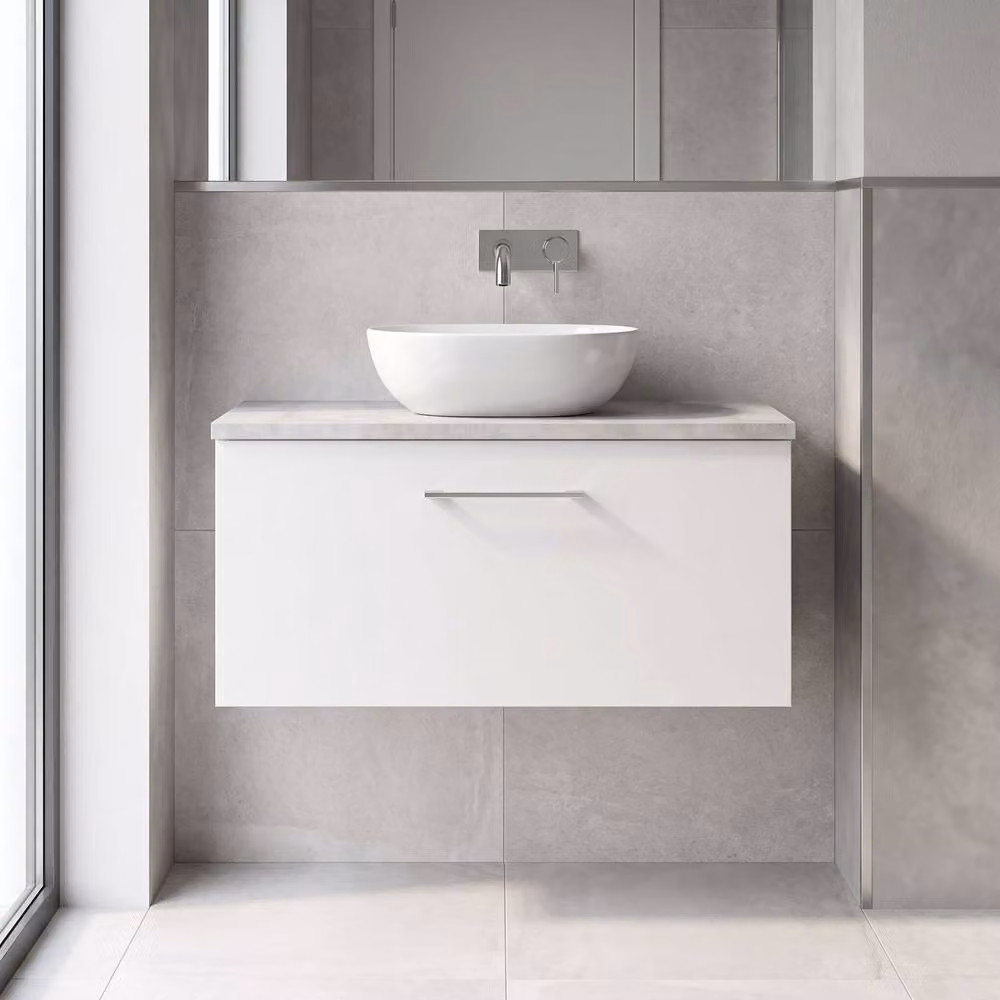Balterley Level 800mm Wall Hung 1 Drawer Unit and Laminate Worktop in Gloss White – 2