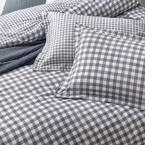 Riva Home Blue Checked Cotton Duvet Cover and Pillowcase Set, W/D/H: 90 x 200 cm – 2